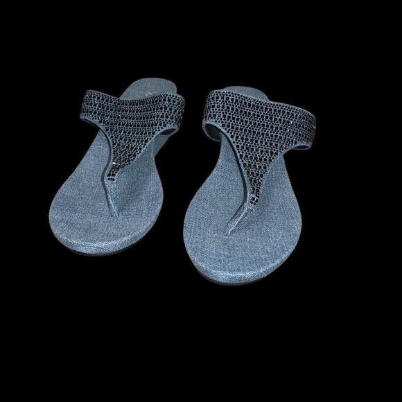 Simply Vera Vera Wang Denim Wedge Sandals Thong Flip Flops Size 8.5 Medium - Picture 12 of 13